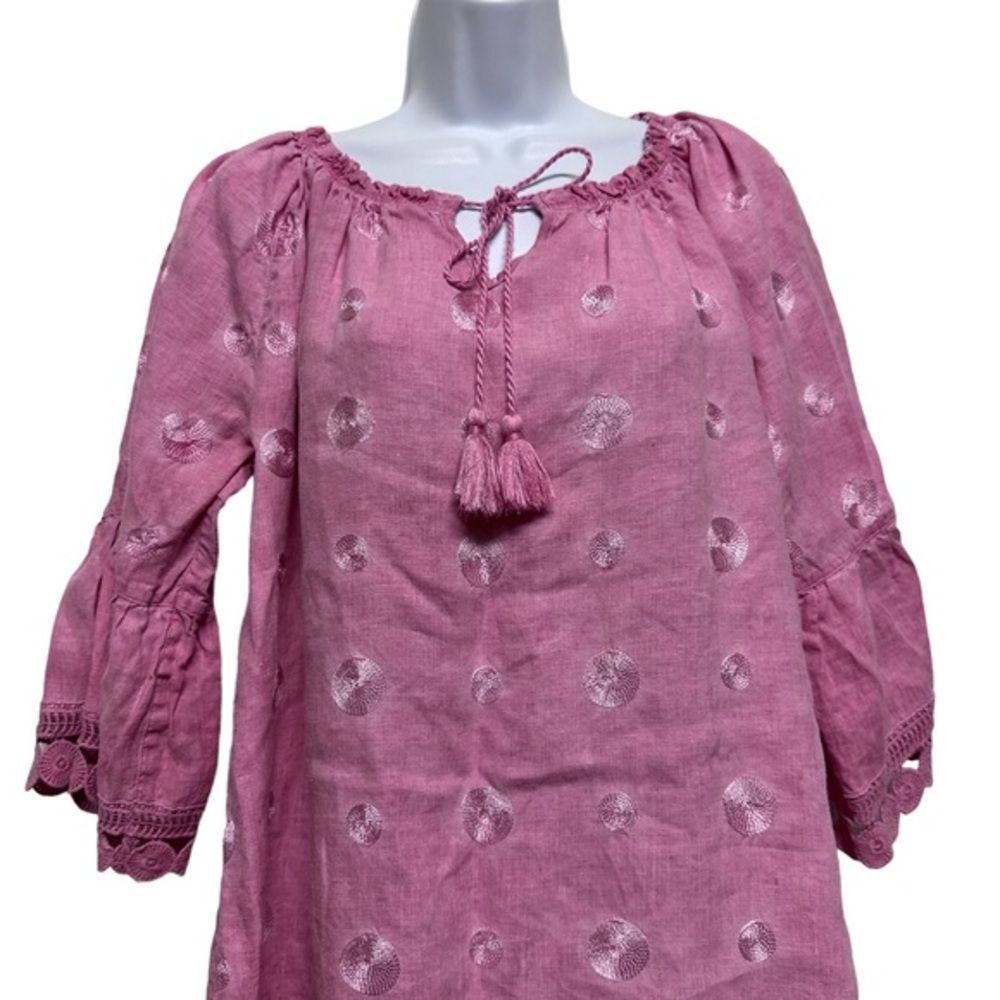 Ali Miles pink linen embroidered tunic blouse top size M - Picture 7 of 7